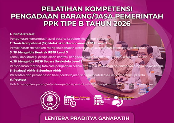 Pelatihan Kompetensi Pengadaan BarangJasa Pemerintah PPK Tipe B Tahun 2026